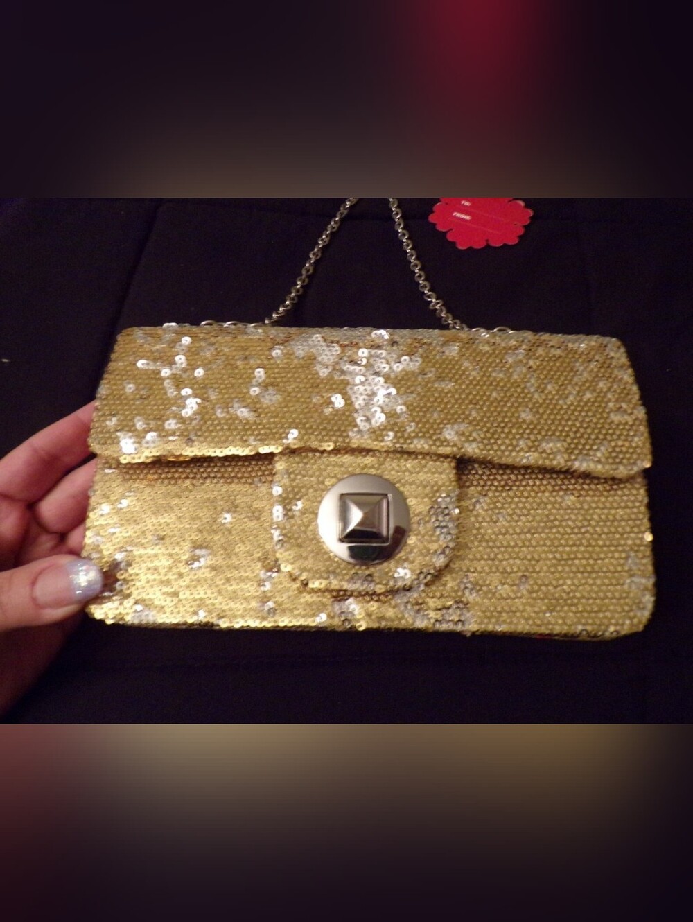 APT. 9 Gold Sequin Evening Bag Clutch Chain Strap Purse NWT Formal Party Prom